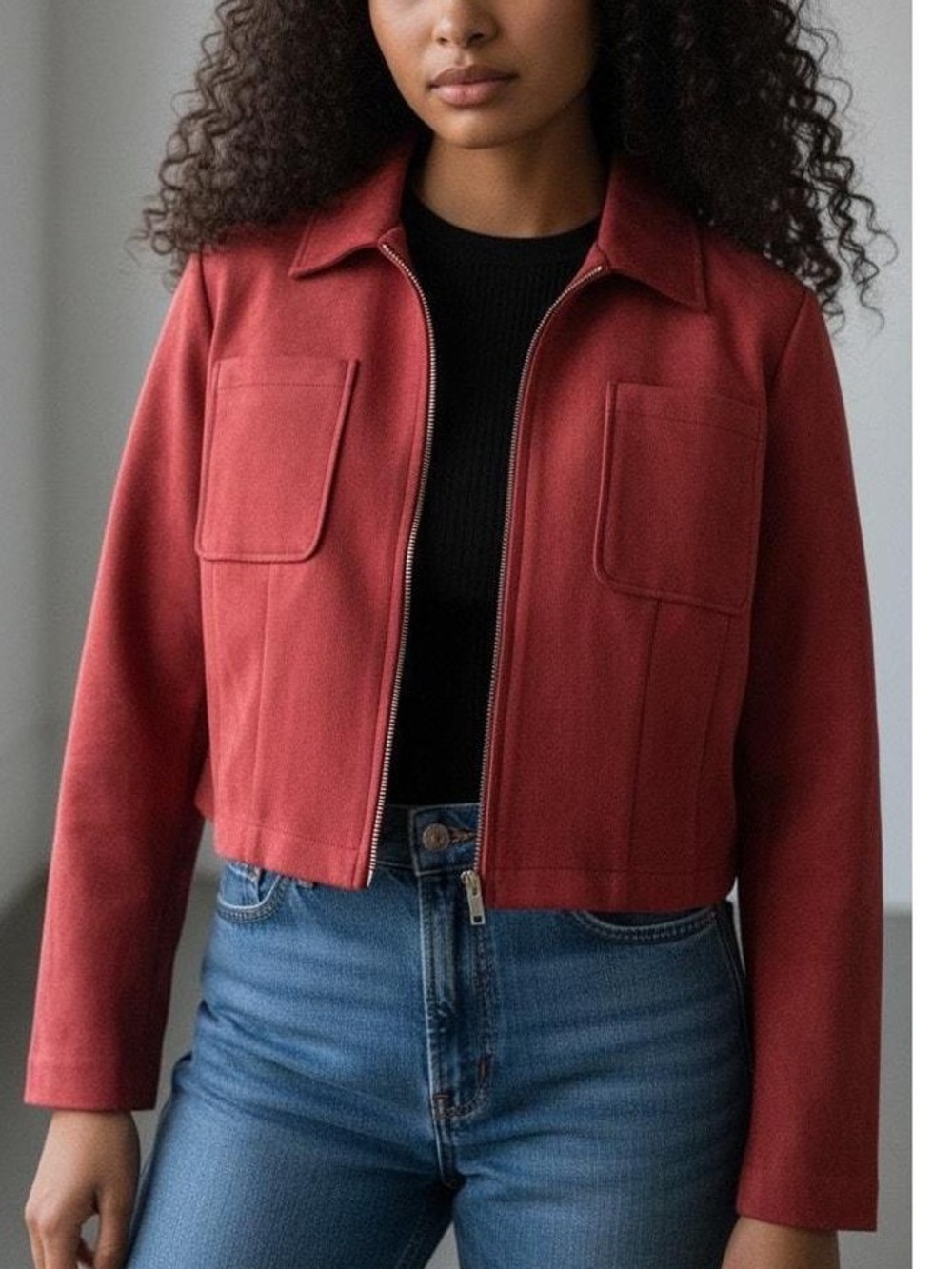 Bagatelle Collection Red Rust Faux Suede Zip Lightweight Jacket Extra Large